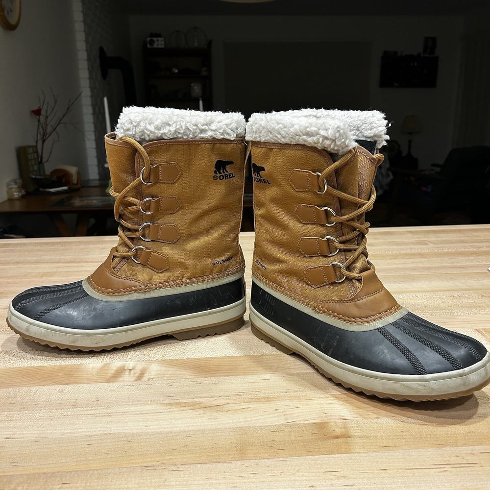 SOREL 1964 Pac Nylon Winter Waterproof Boots Men's Size 10 Camel Brown Colorway